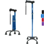 REHAND Adjustable Foldable Quad Cane,Lightweight Walking Cane for Men & Women with 4-Pronged Base for Extra Balance & Stability,Blue
