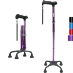 REHAND Adjustable Foldable Quad Cane,Lightweight Walking Cane for Men & Women with 4-Pronged Base for Extra Balance & Stability,Purple