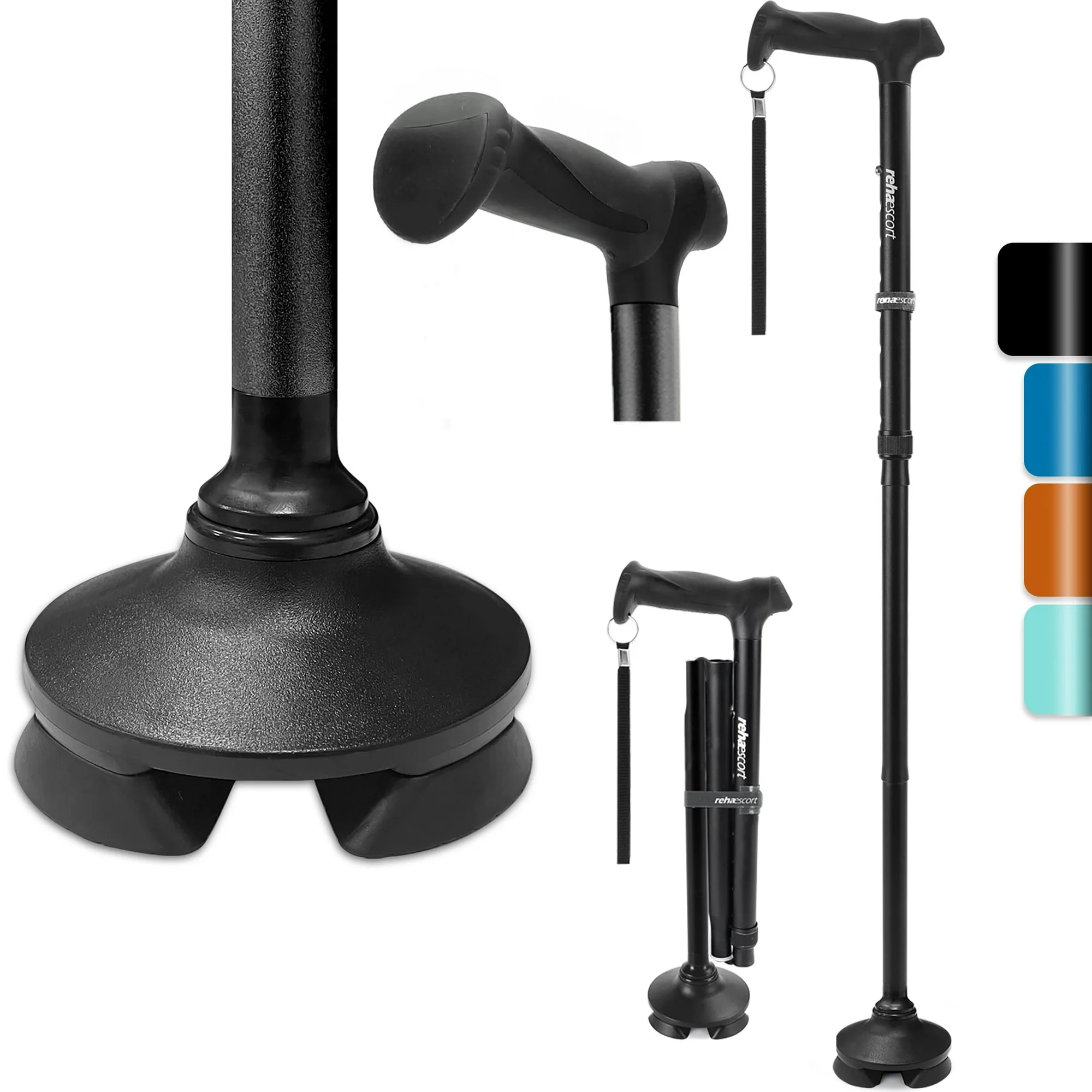 1 Rehaescort Adjustable Folding Walking Cane,Lightweight Heavy Duty Sticks Pivot Tip for Men and Women,Black - Image 1