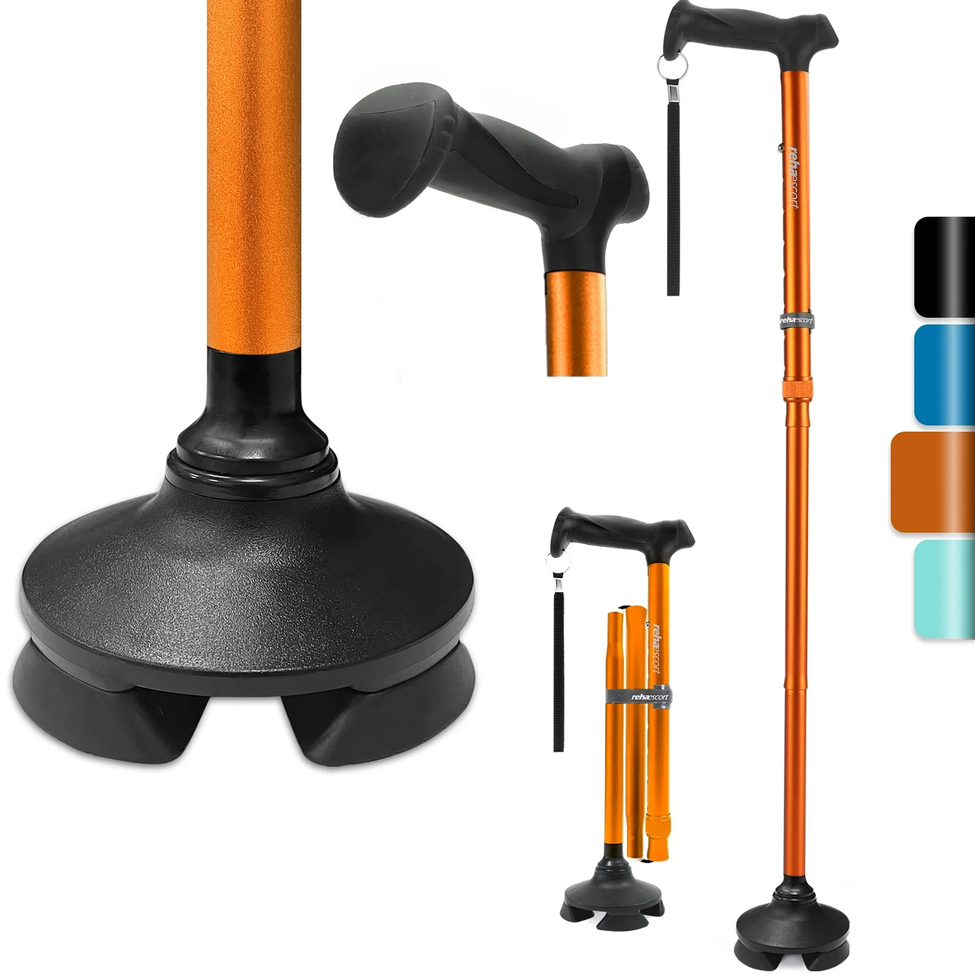 1 Rehaescort Adjustable Folding Walking Cane,Lightweight Heavy Duty Sticks Pivot Tip for Men and Women,Brown - Image 1