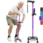 HEALTHBAZAAR Quad Cane Walking Cane for Women & Men for Balance Stability Adjustable Lightweight Walking Stick Purple