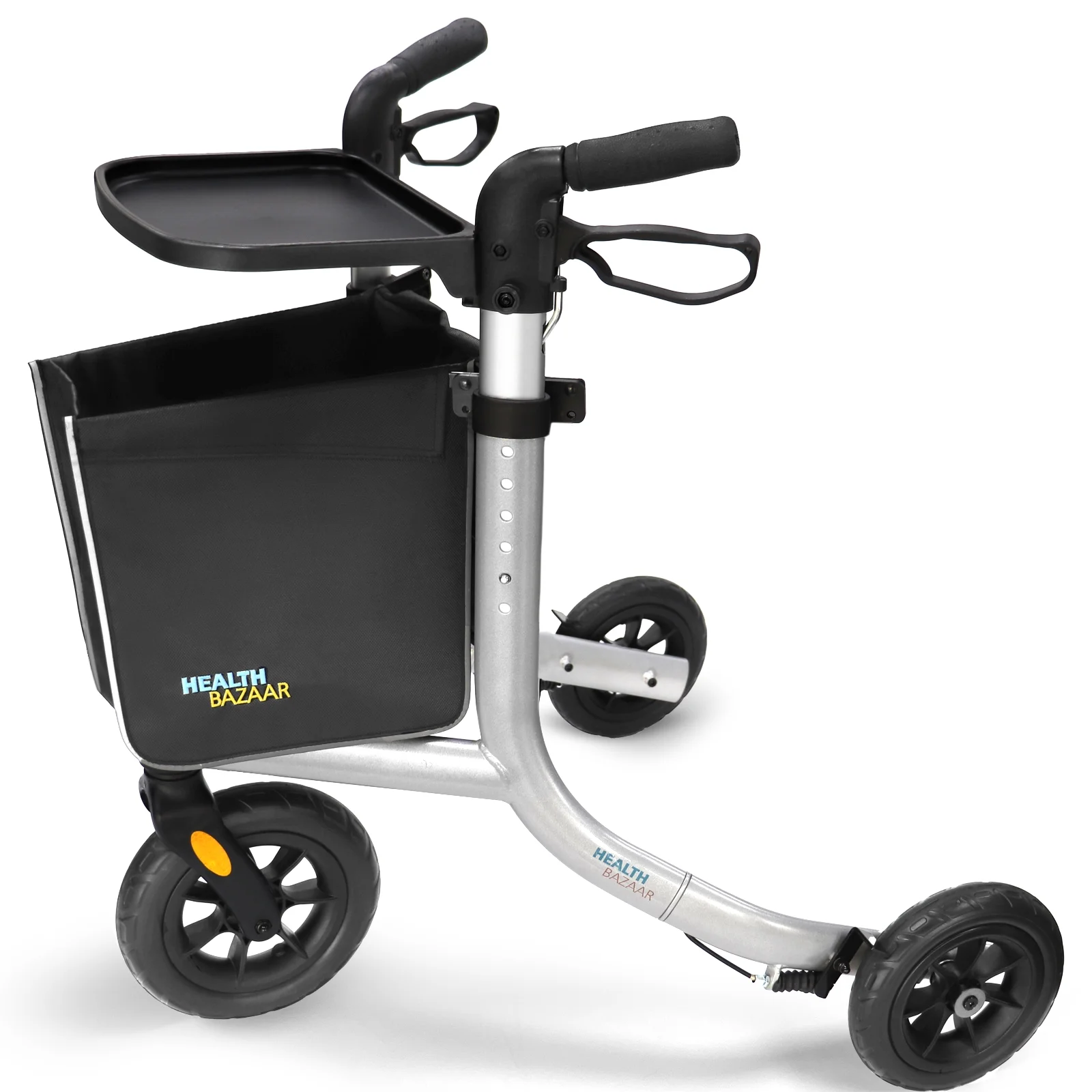 1 HEALTHBAZAAR 3 Wheels Rollator Walker,Foldable Walker with Detachable Tray and Storage Bag,Capacity 400IBS - Image 1
