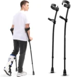 HEALTHBAZAAR Adult Forearm Crutches with Ergonomic Handles,Continuous Height Adjustment,All-Terrain Tip & Non-Slip Base,Magnetic Handle