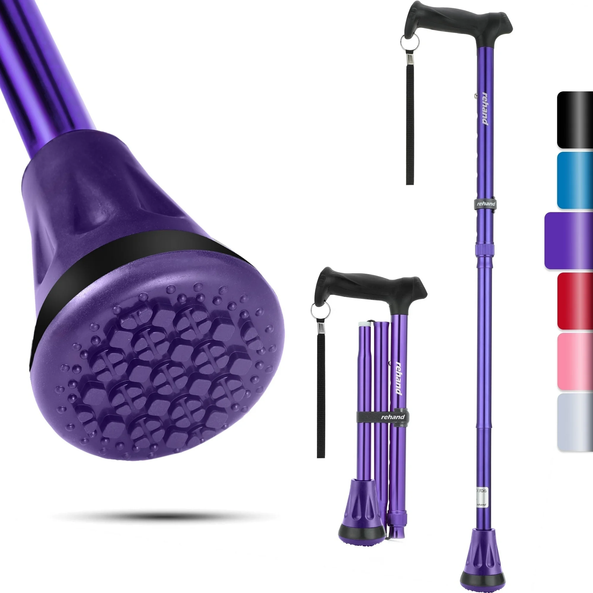 1 REHAND Walking Canes for Women & Men,Foldable Adjustable Collapsible Walking Stick for Seniors,Pivoting,Purple - Image 1
