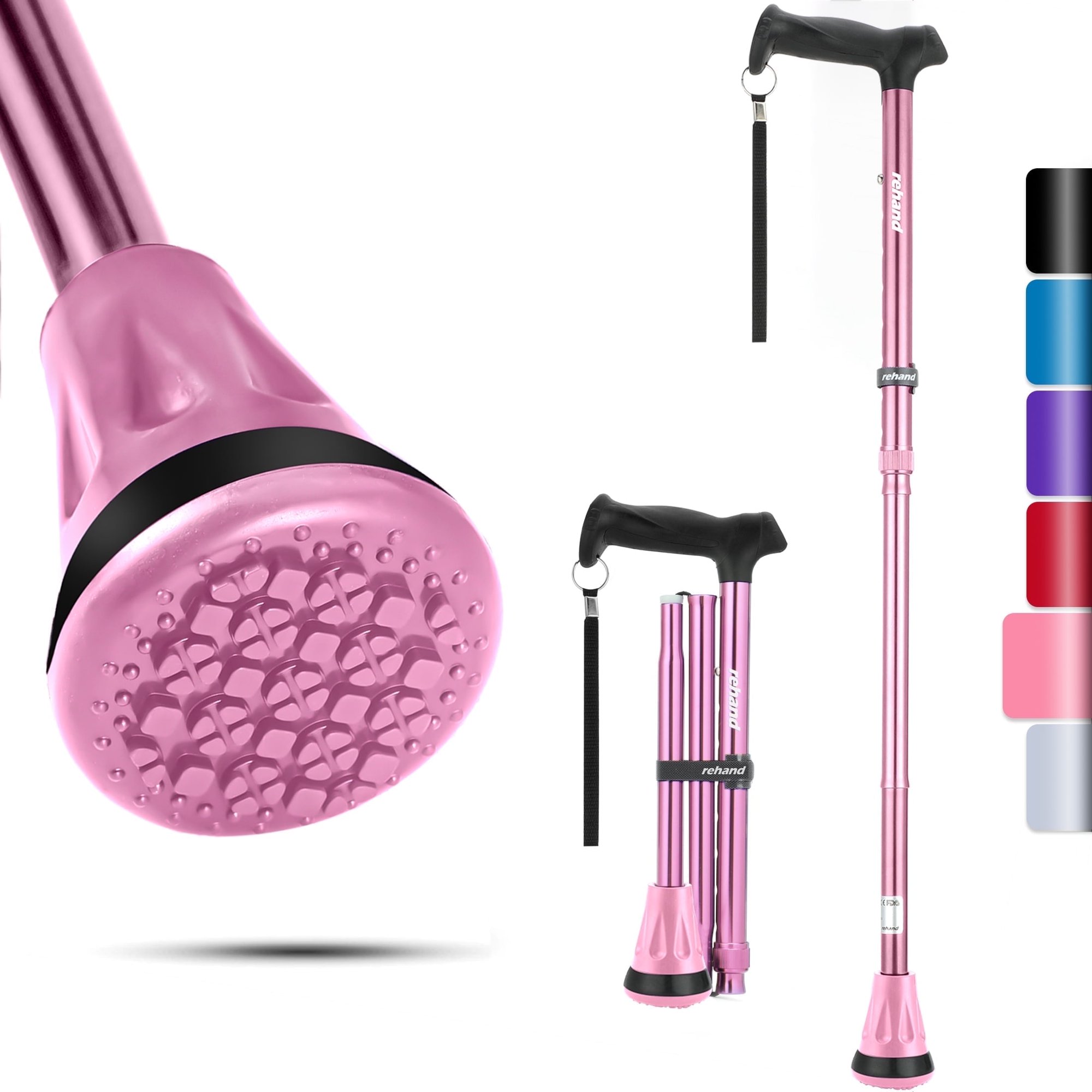 1 REHAND Foldable Walking Canes,Adjustable Height | Lightweight & Durable | Heavy Duty Walking Cane for Seniors Women & Men,Pink - Image 1