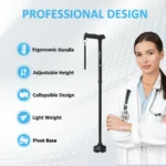 Rehaescort Adjustable Folding Walking Cane,Lightweight Heavy Duty Sticks Pivot Tip for Men and Women,Black - Image 2