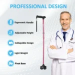 Rehaescort Walking Cane with Travel Bag for Aldult,Adjustable Walking Sticks,Hiking Sticks Lightweight Pivot Tip for Men and Women,Pink - Image 2