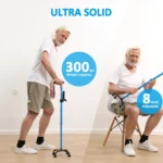 HEALTHBAZAAR Quad Cane Walking Cane for Women & Men for Balance Stability Adjustable Lightweight Walking Stick Blue - Image 2