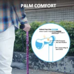 REHAND Adjustable Foldable Quad Cane,Lightweight Walking Cane for Men & Women with 4-Pronged Base for Extra Balance & Stability,Purple - Image 3