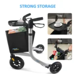 HEALTHBAZAAR 3 Wheels Rollator Walker,Foldable Walker with Detachable Tray and Storage Bag,Capacity 400IBS - Image 3