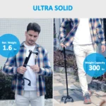 REHAND Adjustable Foldable Quad Cane,Lightweight Walking Cane for Men & Women with 4-Pronged Base for Extra Balance & Stability,Black - Image 4