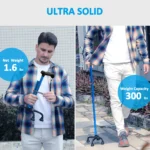REHAND Adjustable Foldable Quad Cane,Lightweight Walking Cane for Men & Women with 4-Pronged Base for Extra Balance & Stability,Blue - Image 4
