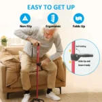 HEALTHBAZAAR Quad Cane Walking Cane for Women & Men for Balance Stability Adjustable Lightweight Walking Stick Red - Image 5