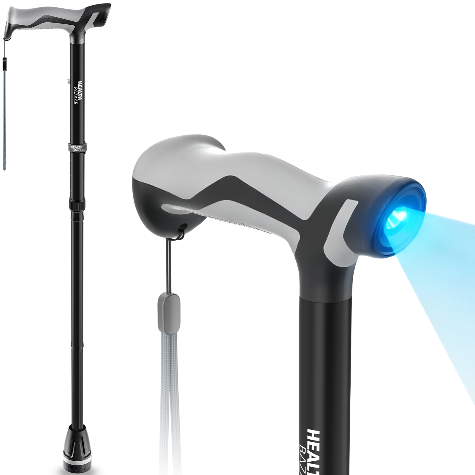 1 Walking Cane with LED Light, Folding Canes for Men & Women with Shock Absorption - Adjustable, Lightweight Collapsible Walking Sticks with Comfort Grip Handle, Heavy Duty All Terrain Tip - Image 1